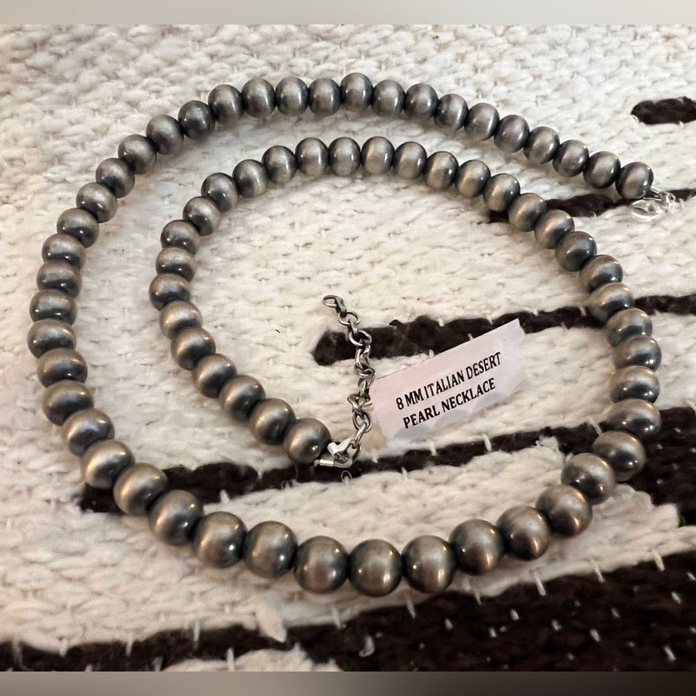 ❤️ 8mm 20+2” Desert Pearls Ethnic Navajo Style Southwestern Oxidized 925 27.9Gm - Picture 10 of 12